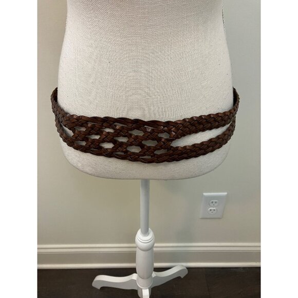 Brown Leather Woven Wide Belt - Picture 2 of 4
